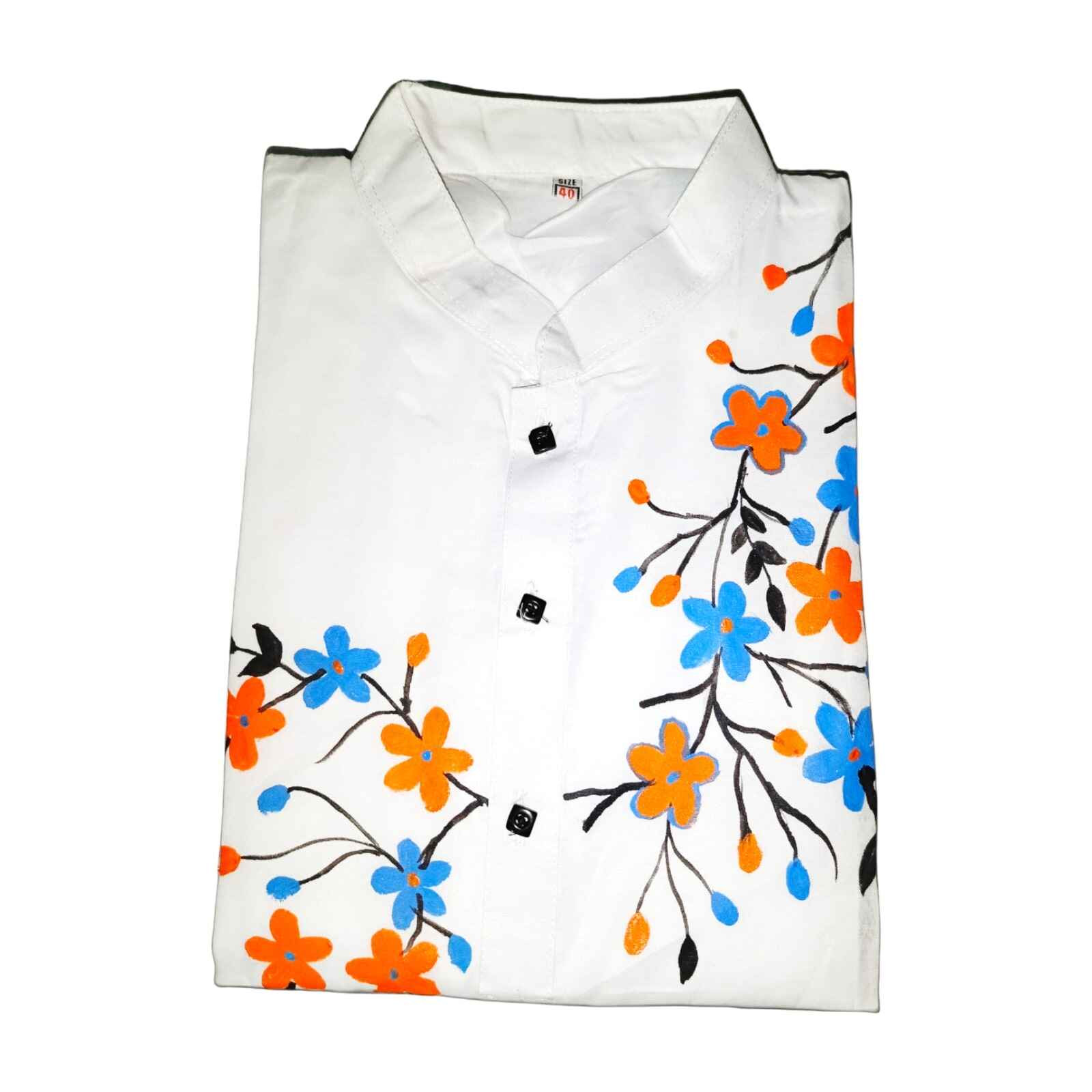 Stylish Hand Painted White Punjabi Men's - Mid Length | Exclusive Design